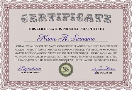 Sample Diploma. With guilloche pattern. Vector pattern that is used in money and certificate.Retro design. 