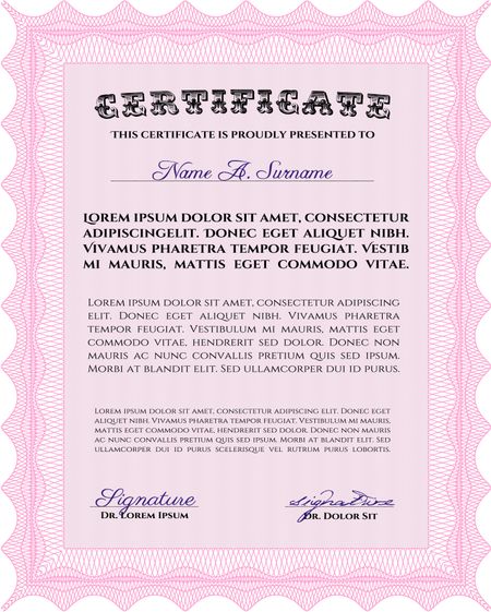 Certificate of achievement template. Sophisticated design. With guilloche pattern and background. Frame certificate template Vector.