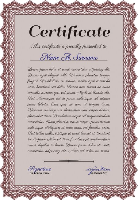Sample Diploma. Modern design. Customizable, Easy to edit and change colors.With guilloche pattern and background. 