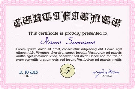 Certificate of achievement template. Sophisticated design. With guilloche pattern. Vector illustration.