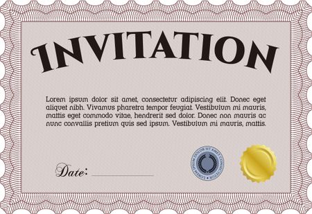 Red Retro vintage invitation. With complex linear background. Border, frame.Lovely design. 