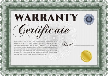 Sample Warranty certificate template. Perfect style. With sample text. Complex frame design. 