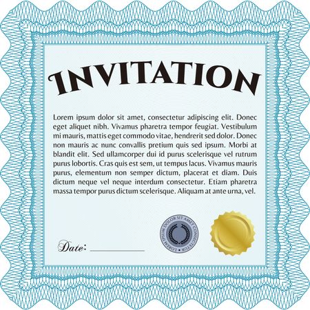 Invitation template. Sophisticated design. With guilloche pattern. Vector illustration.
