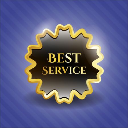 Best service gold shiny badge with blue background
