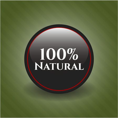 100% Natural black emblem with green background