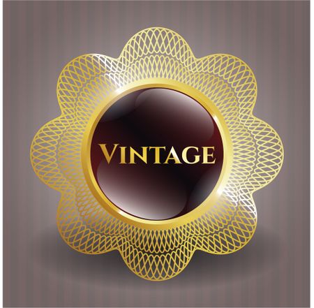 Vintage red shiny badge with golden border