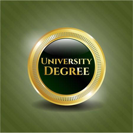University degree green shiny medal with gold border