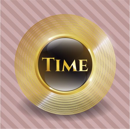 Time gold shiny emblem with pink background