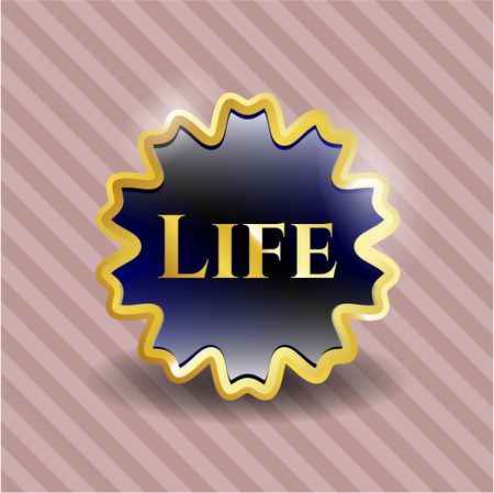 Life blue shiny badge with pink background