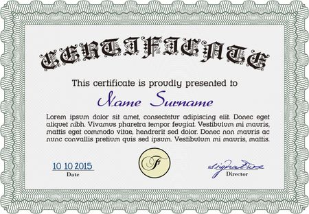 Certificate template or diploma template. Nice design. Border, frame.With complex background. 