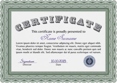 Certificate of achievement template. Vector certificate template.With complex linear background. Retro design. 
