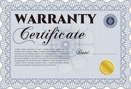 Warranty template. Very Detailed. Complex frame design. With sample text. 