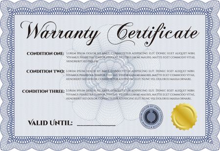 Warranty Certificate. With sample text. With background. Perfect style. 