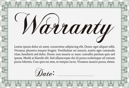 Warranty template. Perfect style. It includes background. With sample text. 