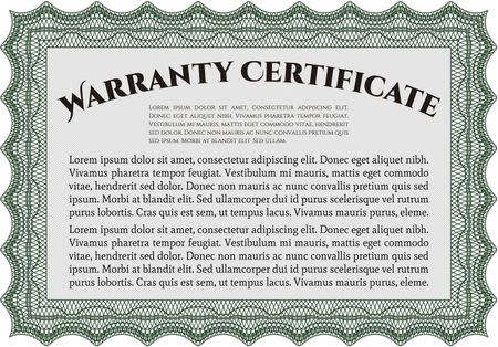 Warranty Certificate. With complex background. Complex border design. Very Detailed. 
