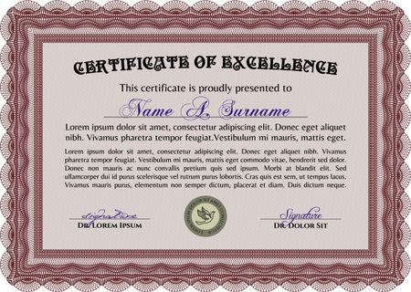 Certificate of achievement template. Vector pattern that is used in currency and diplomas.Good design. With guilloche pattern and background. 