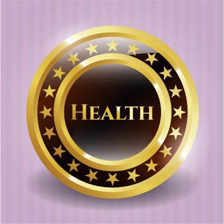 Health gold shiny badge with pink background