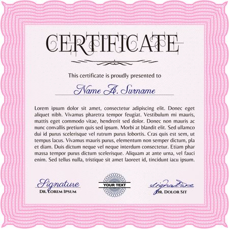 Sample certificate or diploma. Frame certificate template Vector.Complex background. Lovely design. 