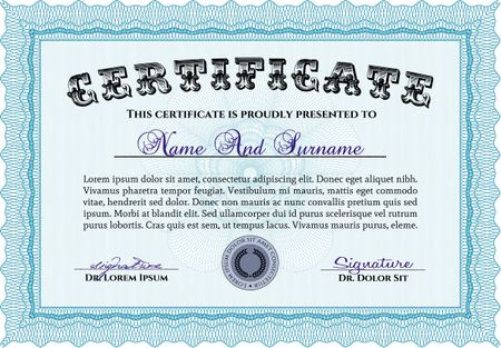Certificate of achievement. Vector illustration.Printer friendly. Cordial design. 
