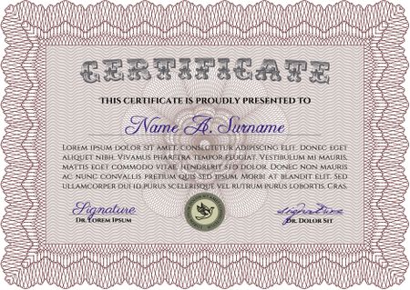 Sample Certificate. Money style.Retro design. With guilloche pattern and background. 