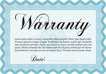 Sample Warranty certificate. With sample text. Vector illustration. With background.  
