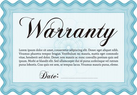 Sample Warranty certificate. With sample text. Vector illustration. With background.