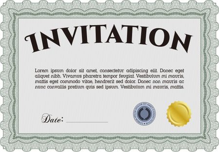 Vintage invitation. With great quality guilloche pattern. Artistry design. Vector illustration.