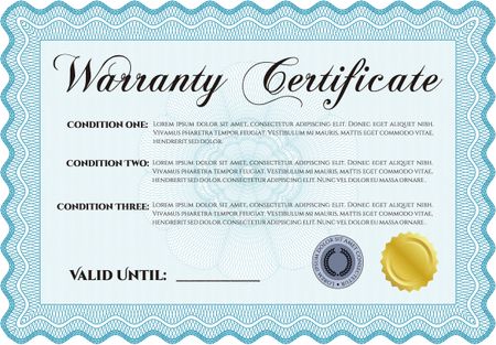 Template Warranty certificate. Complex design. Very Detailed. With complex background. 