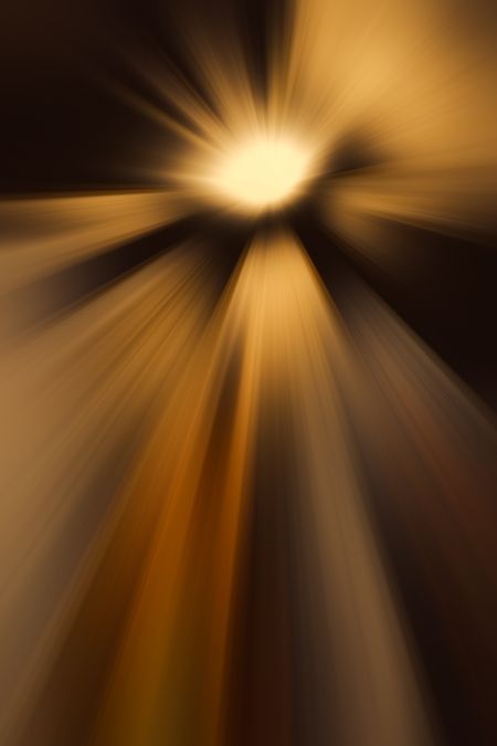 Imaginary abstract of an intensely glowing otherworldly object emitting radially blurred beams of light or other widespread radiation as it hurtles through interstellar space