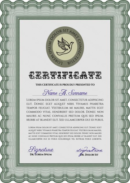 Sample Diploma. Retro design. Vector pattern that is used in currency and diplomas.With guilloche pattern. 