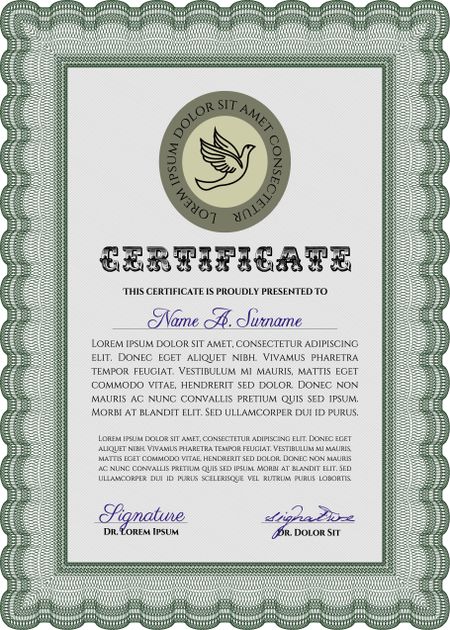 Sample Diploma. Retro design. Vector pattern that is used in currency and diplomas.With guilloche pattern.