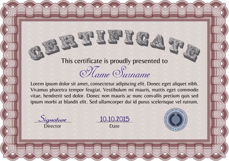 Sample Certificate. Complex design. Customizable, Easy to edit and change colors.With complex background.