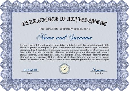 Certificate of achievement template. Elegant design. Money style.With linear background. 