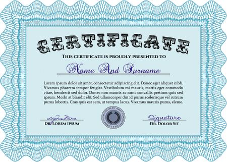 Certificate of achievement template. With complex linear background. Complex design. Money style.