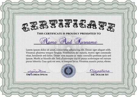 Certificate or diploma template. Diploma of completion.With complex linear background. Elegant design. 