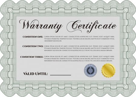 Sample Warranty certificate template. It includes background. Complex border design. Very Customizable. 