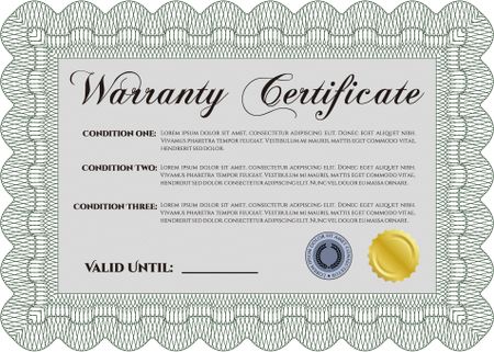 Sample Warranty certificate template. It includes background. Complex border design. Very Customizable.