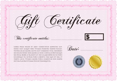 Gift certificate template. With guilloche pattern and background. Artistry design. Customizable, Easy to edit and change colors.