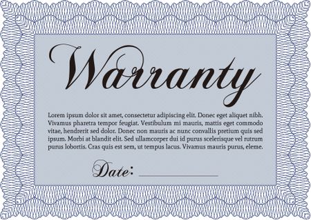 Sample Warranty certificate. Complex frame design. Very Customizable. With complex background. 