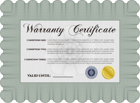 Sample Warranty certificate. With complex background. Retro design. With sample text. 