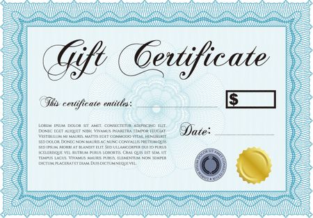 Formal Gift Certificate template. Printer friendly. Excellent design. Border, frame.