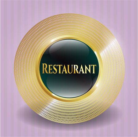 Restaurant gold shiny badge with pink background