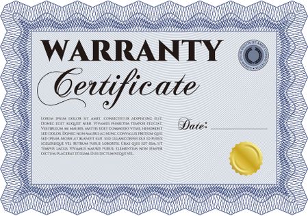 Warranty template. Complex border design. Very Customizable. With sample text.