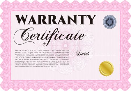 Sample Warranty certificate. Complex frame design. Retro design. With background. 