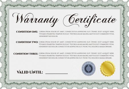 Warranty Certificate template. Vector illustration. Complex border. With background. 