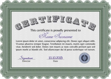Diploma template or certificate template. With complex background. Money style.Lovely design. 