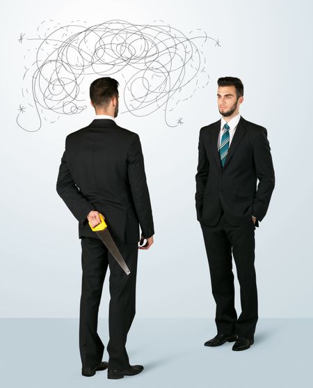 ruthless-businessman-hiding-weapon-weaving-plan-278622113 Ruthless businessman hiding a weapon and weaving plan around his head