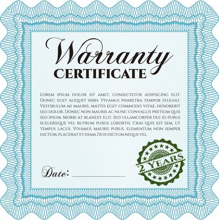 Warranty template. With background. Complex frame design. Vector illustration. 
