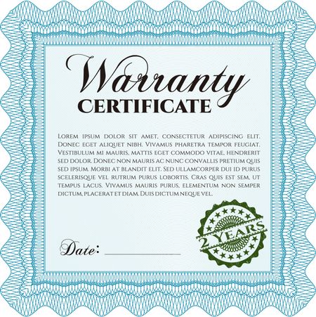 Warranty template. With background. Complex frame design. Vector illustration.