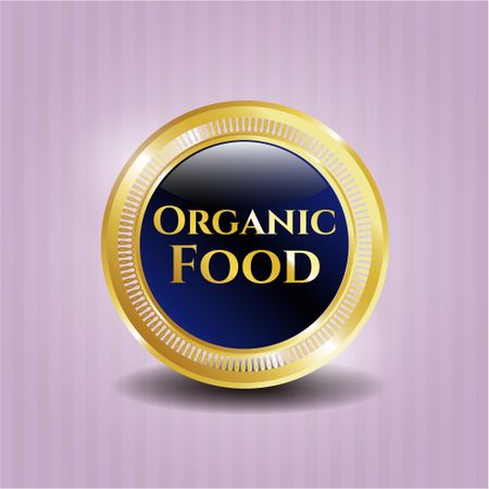 Organic food gold shiny badge with pink background